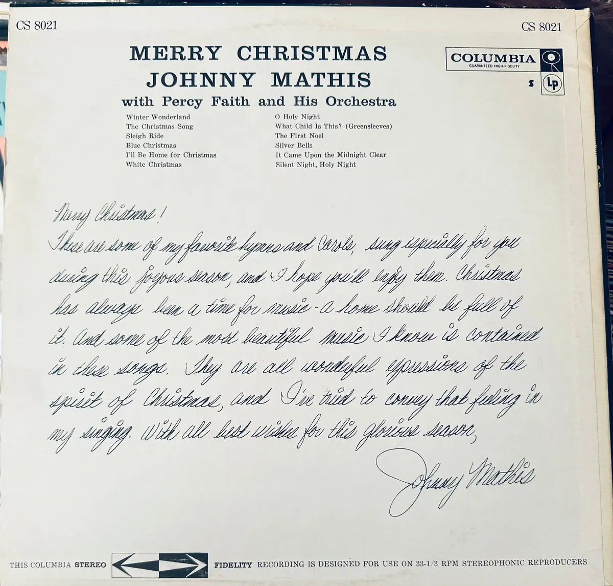 Johnny Mathis - Merry Christmas Lp Vinyl - Used 2