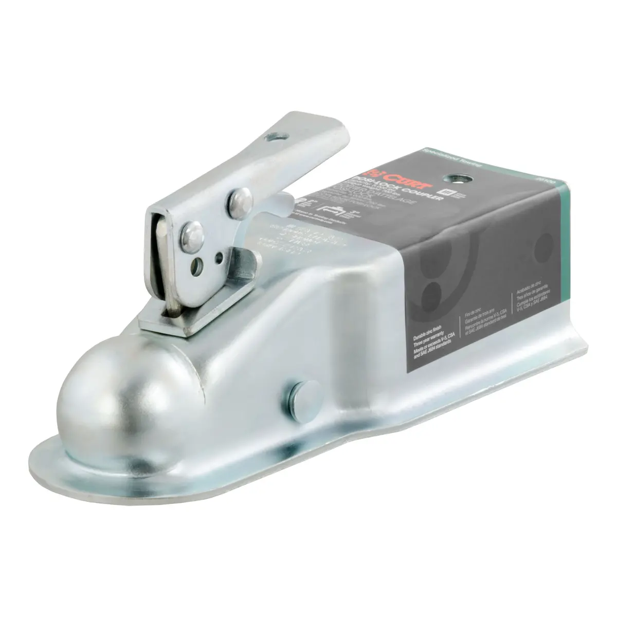 Curt 25100 Straight-Tongue Trailer Coupler For 3-Inch Channel, 2-Inch Hitch Ball, 5,000 Lbs. 1