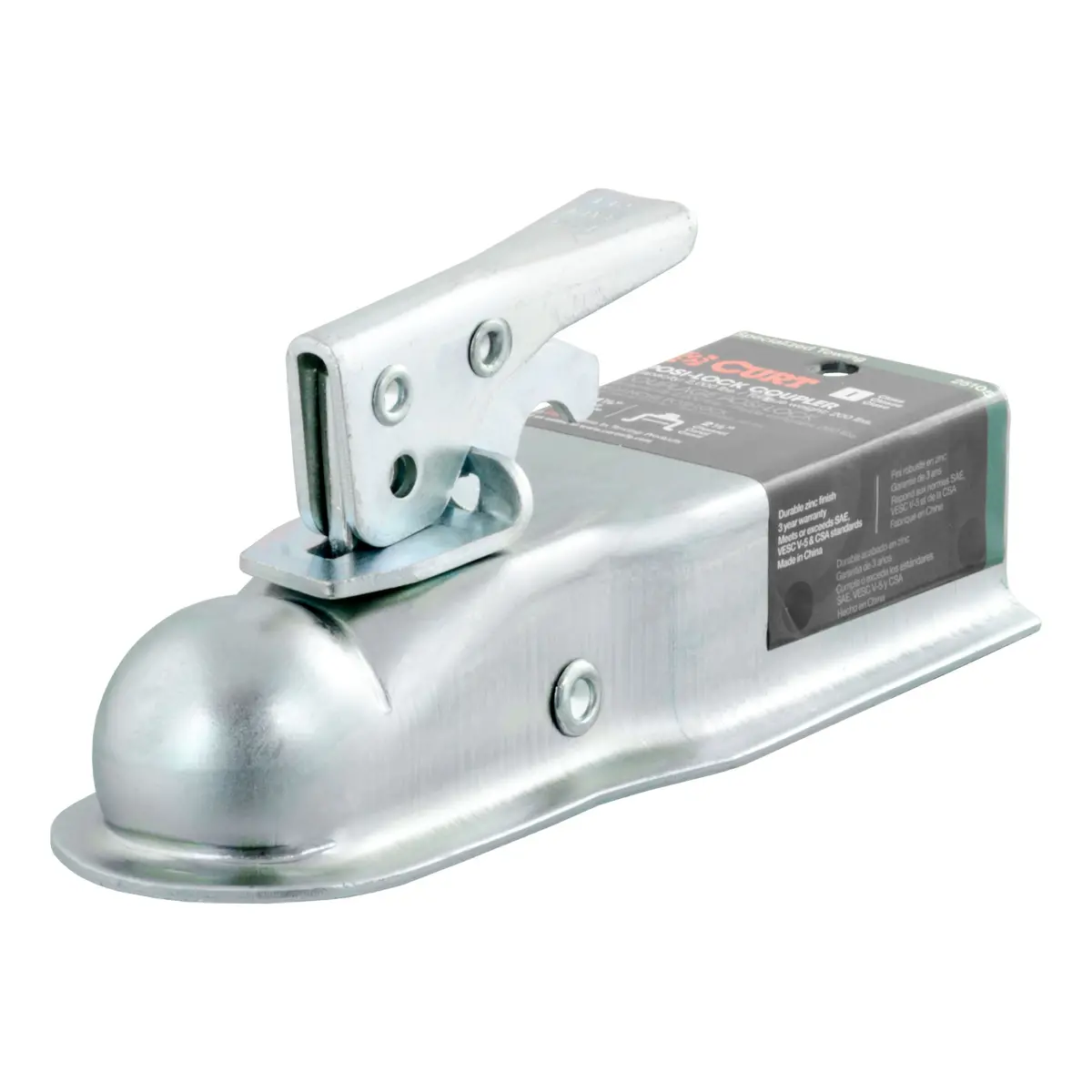 Curt 25105 Straight-Tongue Trailer Coupler For 2-1/2-Inch Channel, Accepts 1-7/8-Inch Hitch Ball, 2,000 Lbs. 1