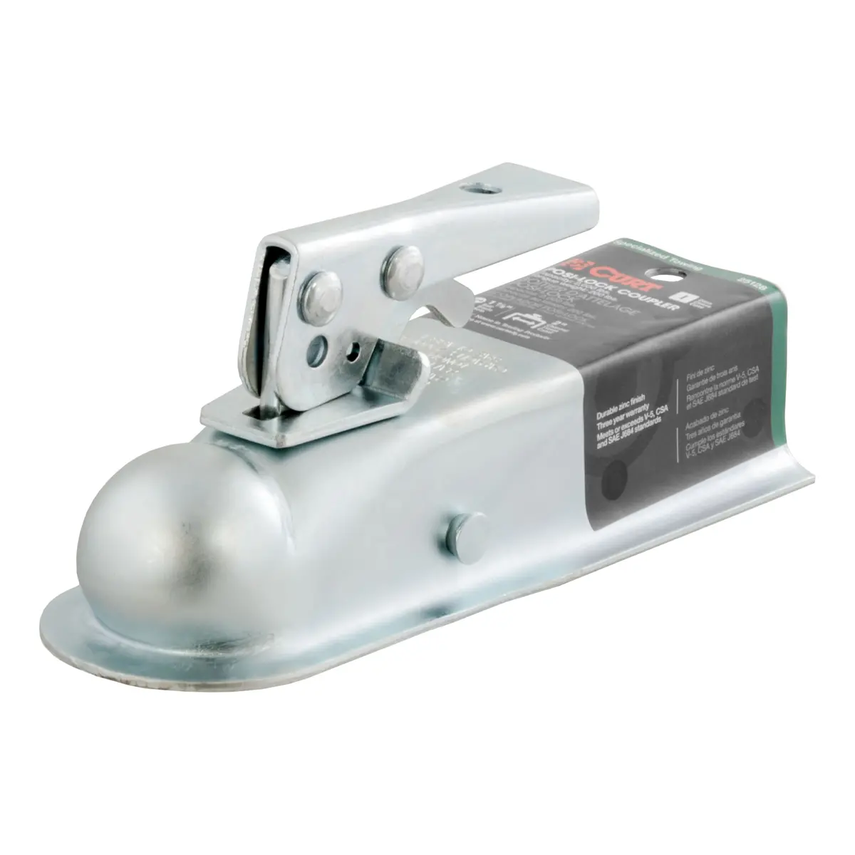 Curt 25128 Straight-Tongue Trailer Coupler For 2-Inch Channel, Accepts 1-7/8-Inch Hitch Ball, 2,000 Lbs. 1