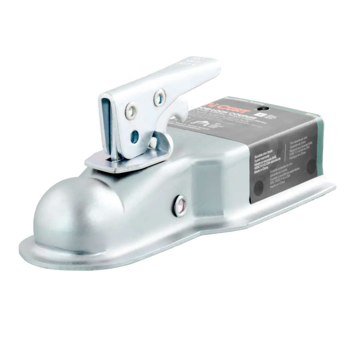 Curt 25131 Straight-Tongue Trailer Coupler For 3-Inch Channel, Accepts 1-7/8-Inch Hitch Ball, 2,000 Lbs. 1