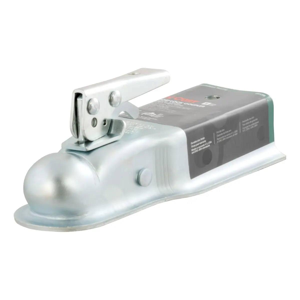 Curt 25138 Straight-Tongue Trailer Coupler For 3-Inch Channel, Accepts 2-Inch Hitch Ball, 3,500 Lbs. 1