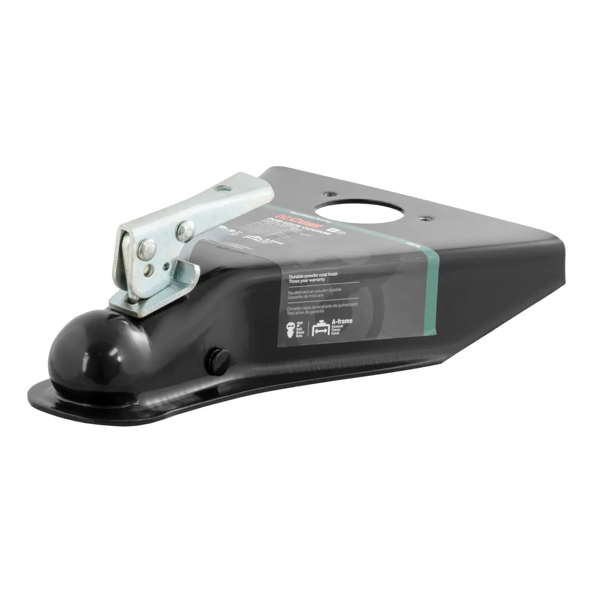 Curt 25210 Black A-Frame Trailer Coupler, Accepts 2-Inch Hitch Ball, 5,000 Lbs. 1