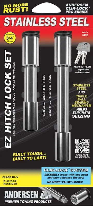 3493 Andersen Stainless Steel Ez & Ez Hd Hitch Only Locking Pin Set (1-7/8" X 3/4" Dia., 3-1/2" X 5/8" Dia.) 1