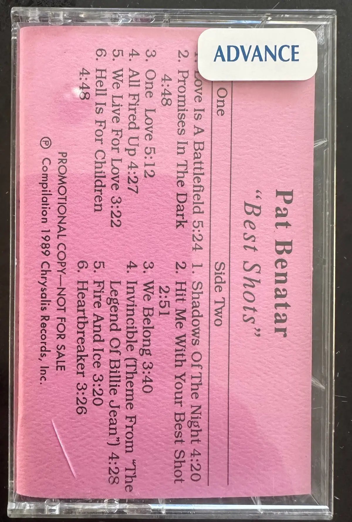Pat Benatar -  Best Shots Cassette Advance 1
