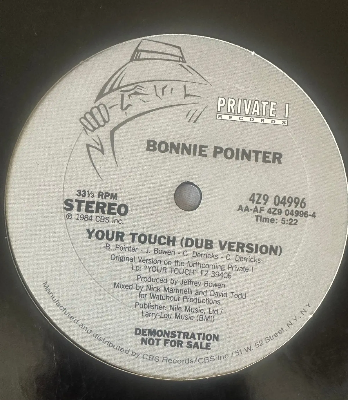 Bonnie Pointer Promotional 12" Single Your Touch Extended Version Club Version And Dub Version 1984 1