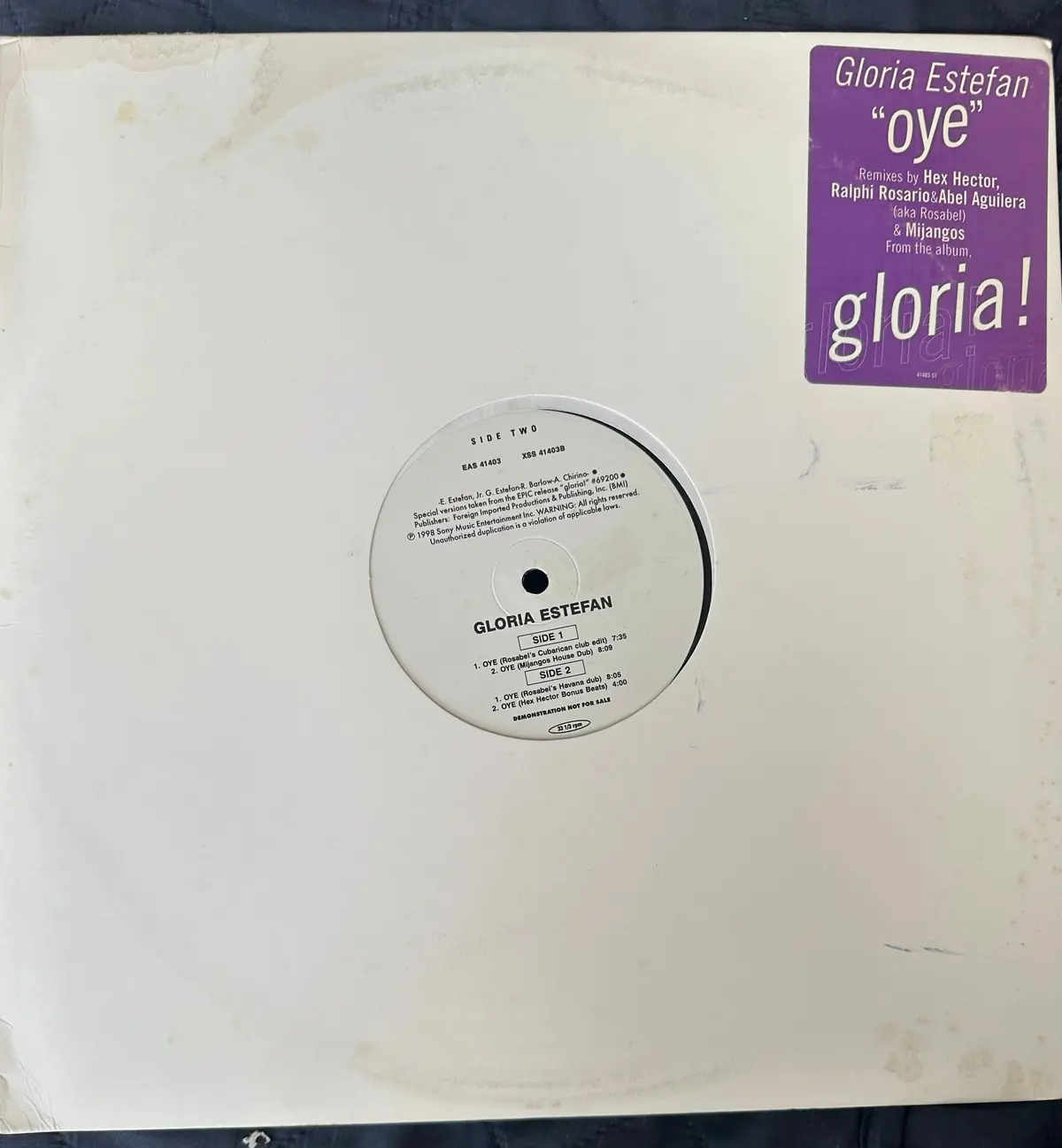 Gloria Estefan 12” Single - “Oye” Promo Lp  Vinyl - Used 1