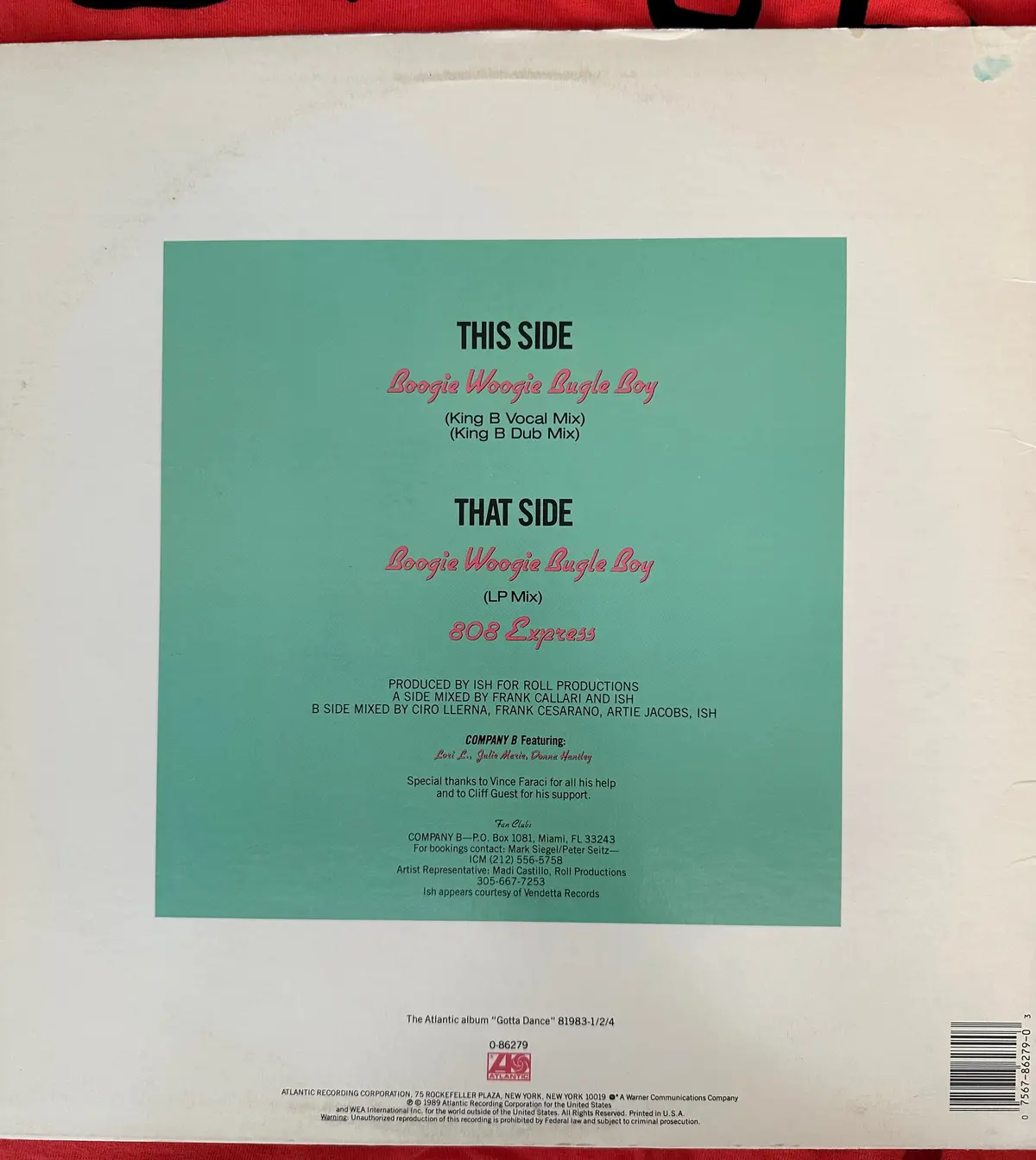 Company B - Boogie Woogie Bugle Boy - 12” Single Lp Vinyl - Used 2