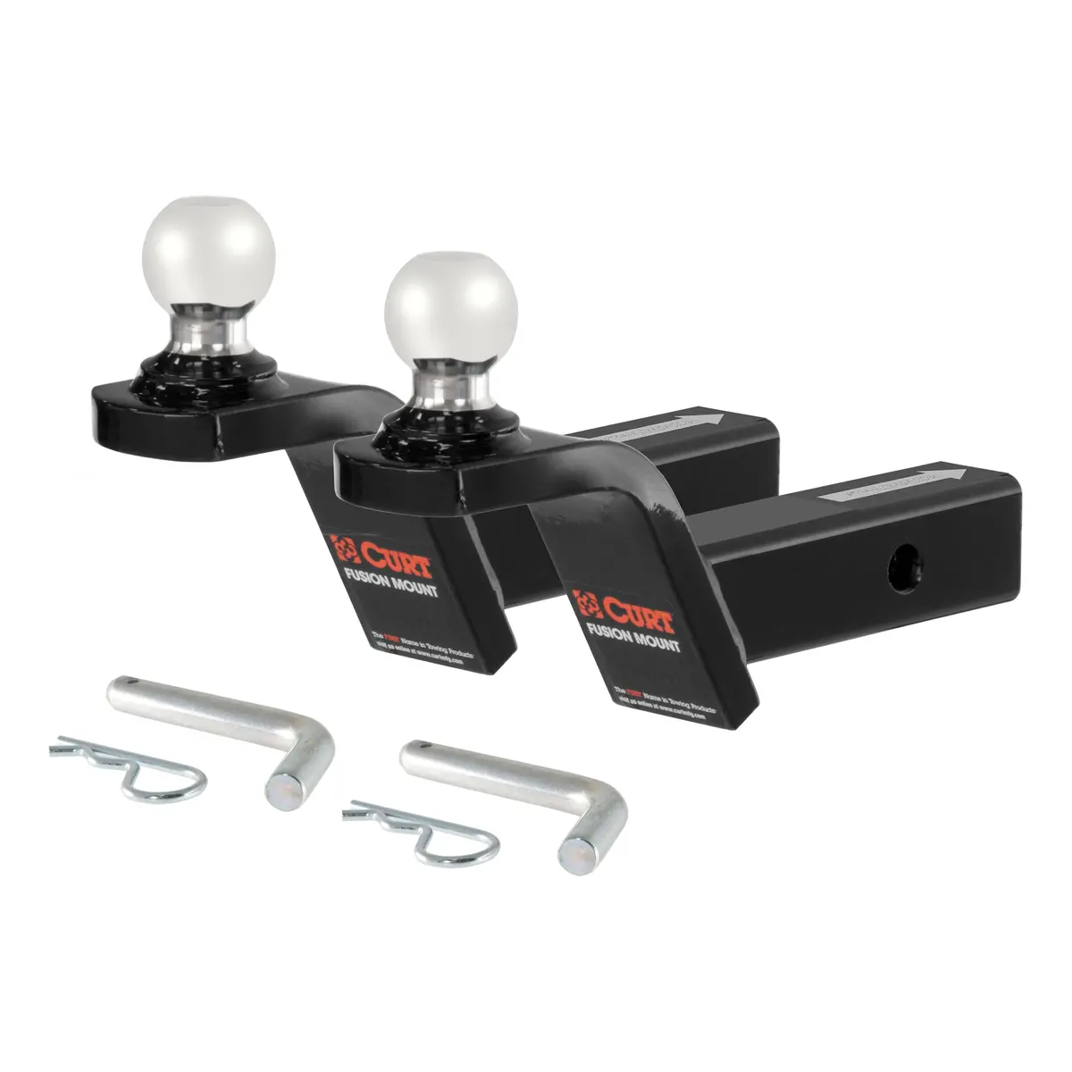 Curt 45157 Fusion Trailer Hitch Ball Mounts With 1-7/8-Inch Trailer Balls & Hitch Pins, Fits 2-Inch Receiver, 5,000 Lbs. Gtw, 2-Inch Rise, 2-Pack 1
