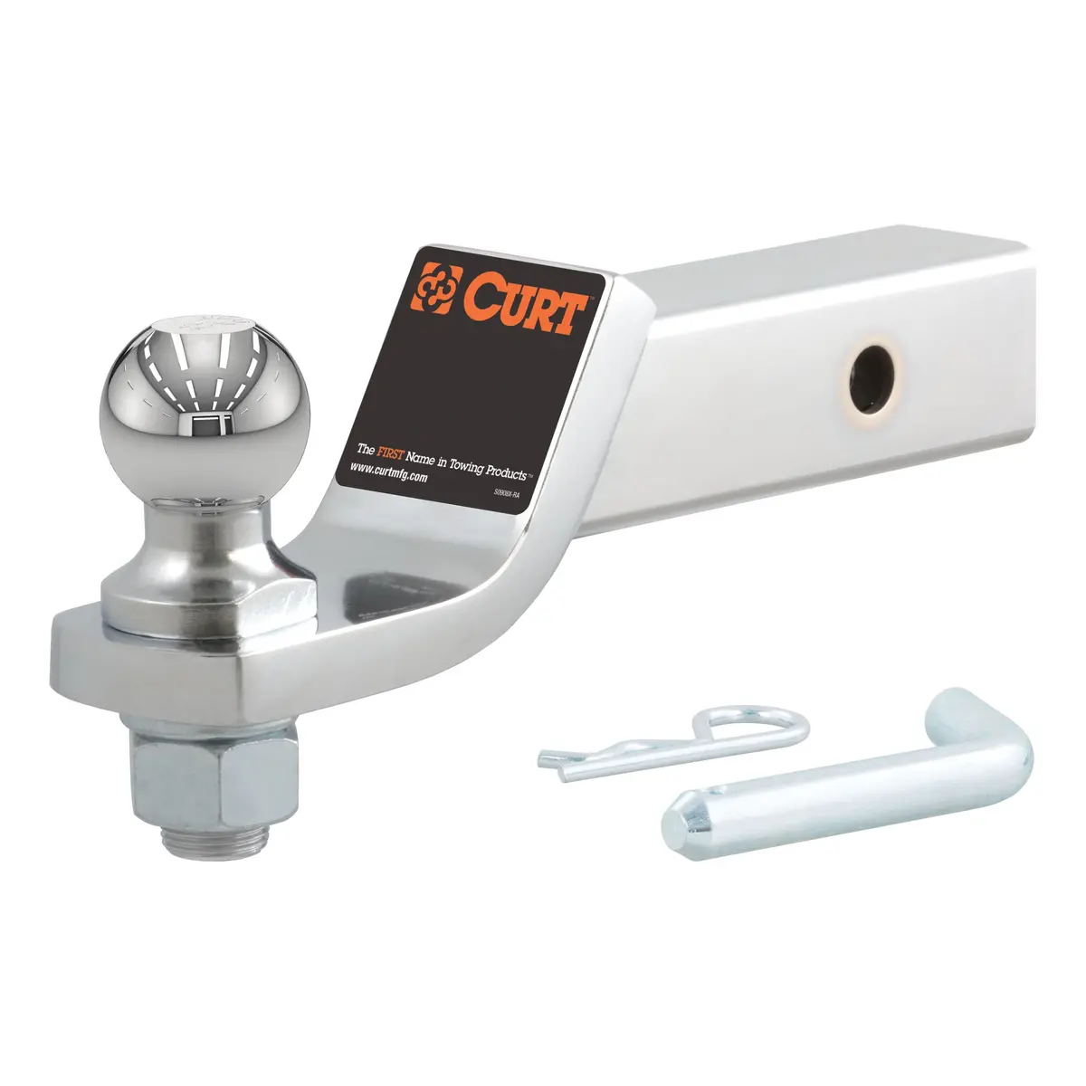 Curt 45293 Chrome Trailer Hitch Ball Mount With 1-7/8-Inch Trailer Ball & Hitch Pin, Fits 2-Inch Receiver, 7,500 Lbs. Gtw, 2-Inch Drop 1