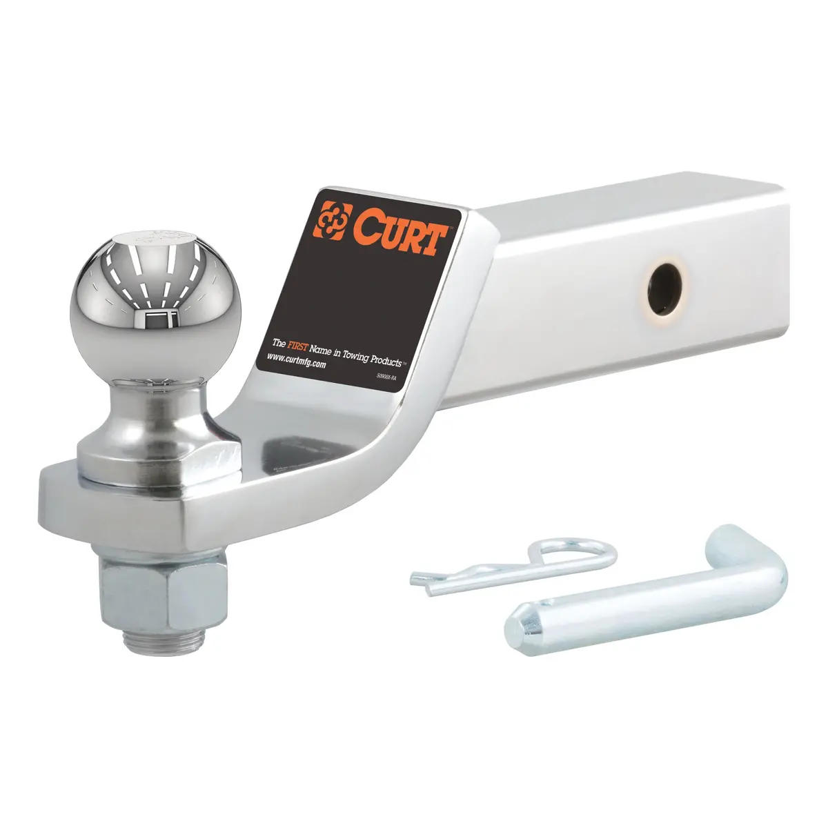Curt 45295 Chrome Trailer Hitch Ball Mount With 2-Inch Trailer Ball & Hitch Pin, Fits 2-Inch Receiver, 7,500 Lbs. Gtw, 2-Inch Drop 1