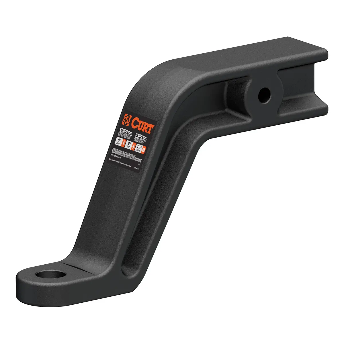 Curt 45432 Industrial Duty Forged Trailer Hitch Ball Mount, Fits 3-Inch Receiver, 21,000 Lbs. Gtw, 1-1/4-Inch Ball Hole, 8-Inch Drop, 6-Inch Rise 1