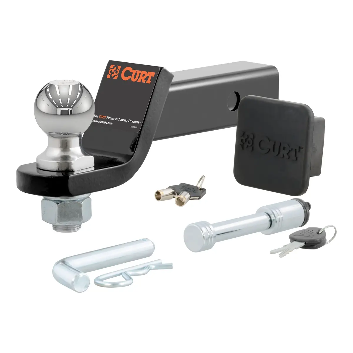 Curt 45534 Trailer Hitch Ball Mount With 2-Inch Trailer Ball & Hitch Lock, Fits 2-Inch Receiver, 7,500 Lbs. Gtw, 2-Inch Drop 1
