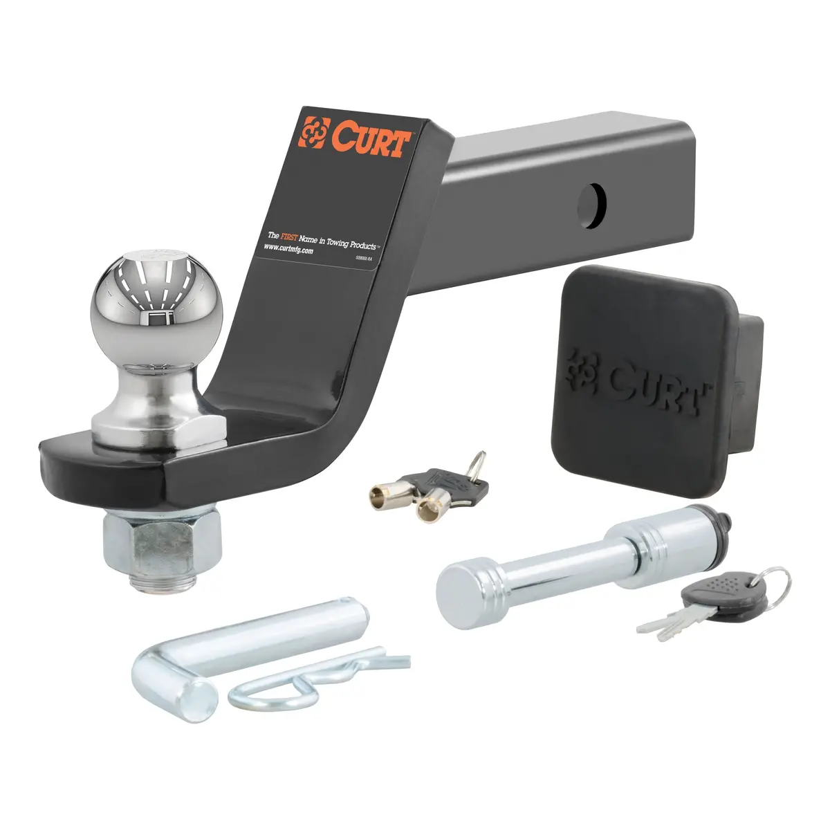 Curt 45554 Trailer Hitch Ball Mount With 2-Inch Trailer Ball & Hitch Lock, Fits 2-Inch Receiver, 7,500 Lbs. Gtw, 4-Inch Drop 1
