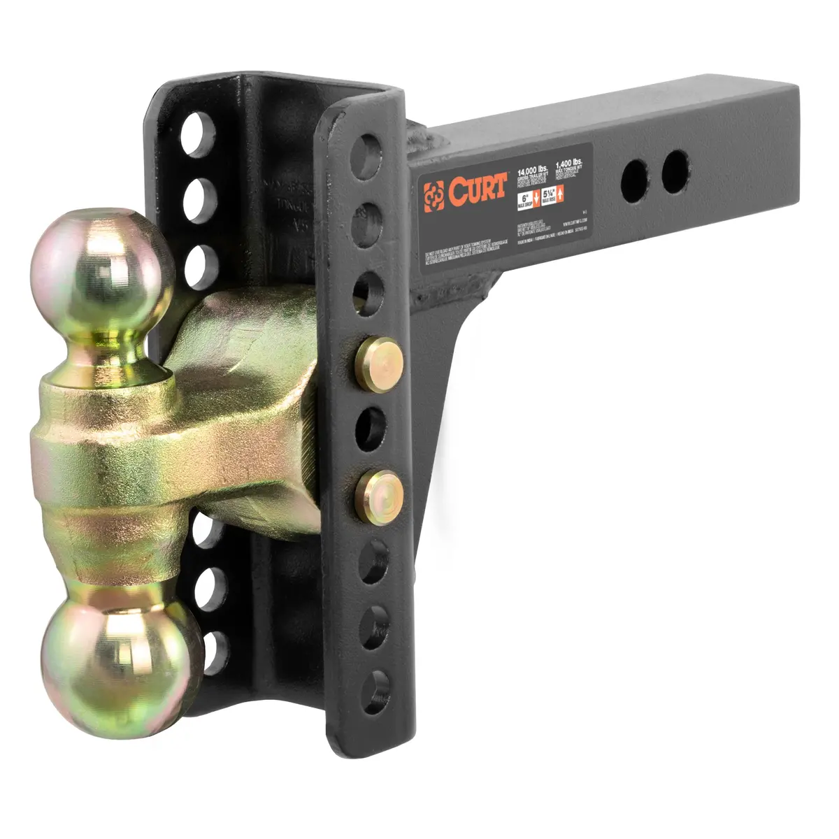 Curt 45900 Adjustable Trailer Hitch Ball Mount, Fits 2-Inch Receiver, 6-Inch Drop, 5-1/4-Inch Rise, 2-Inch And 2-5/16-Inch Hitch Balls, 10,000 Or 14,000 Lbs. Gtw 1