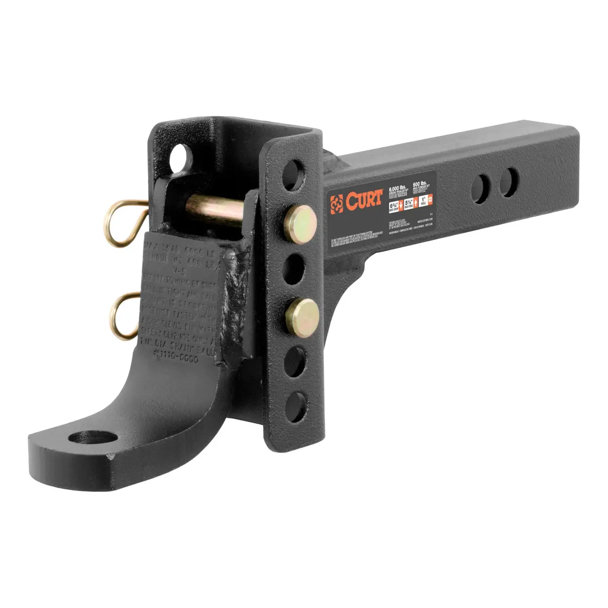 Curt 45901 Adjustable Trailer Hitch Ball Mount, Fits 2-Inch Receiver, 6-3/4-Inch Drop, 5-1/4-Inch Rise, 1-Inch Ball Hole, 6,000 Lbs. Gtw 1