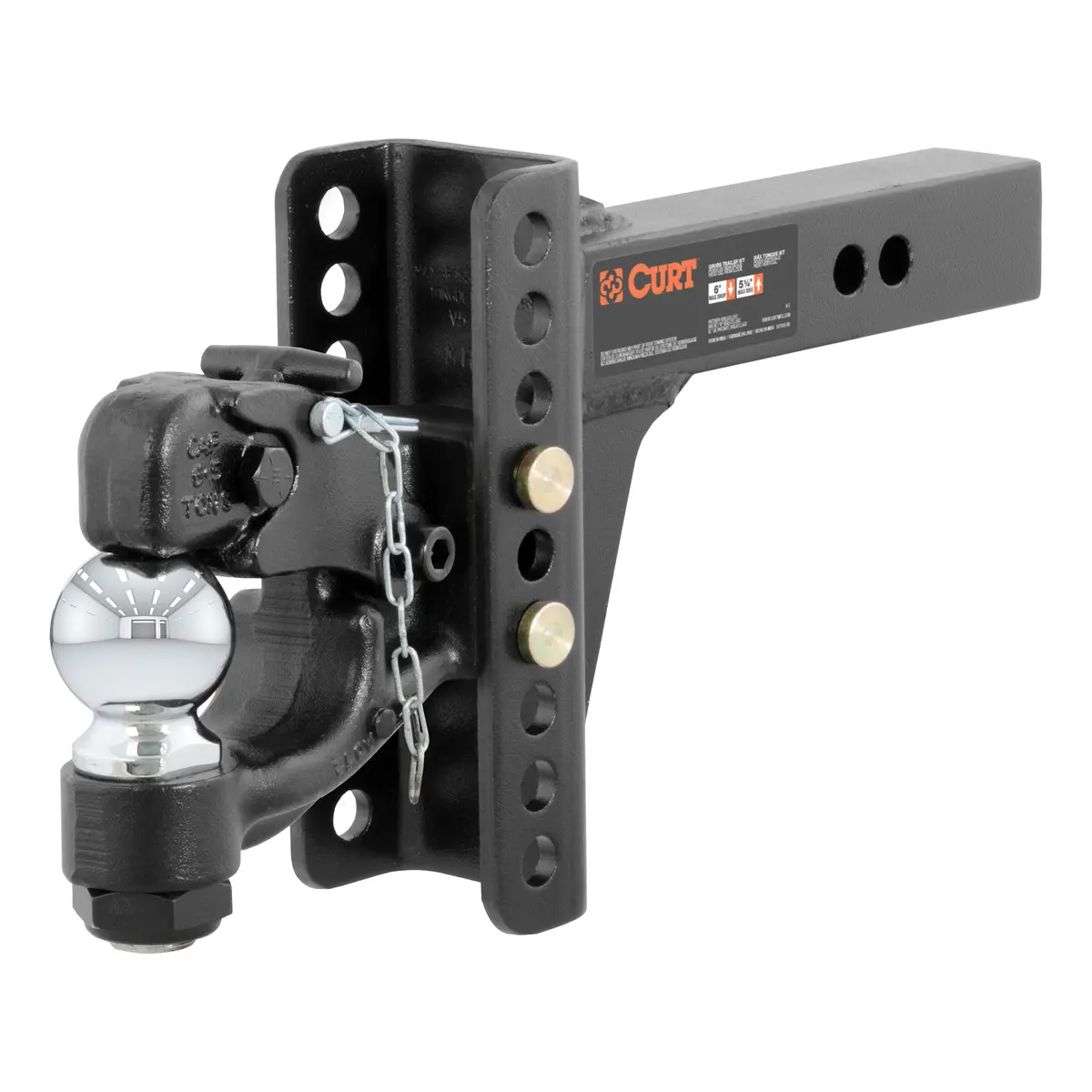 Curt 45907 Adjustable Pintle Hitch Combination, 2-In. Shank, 6-Inch Drop, 2" Ball, 13,000 Pounds 1