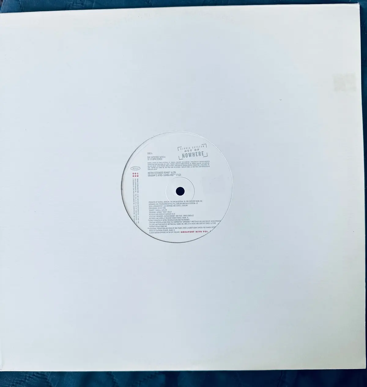 Gloria Estefan 12” Single - Out Of Nowhere Promo Lp  Vinyl - Used 1