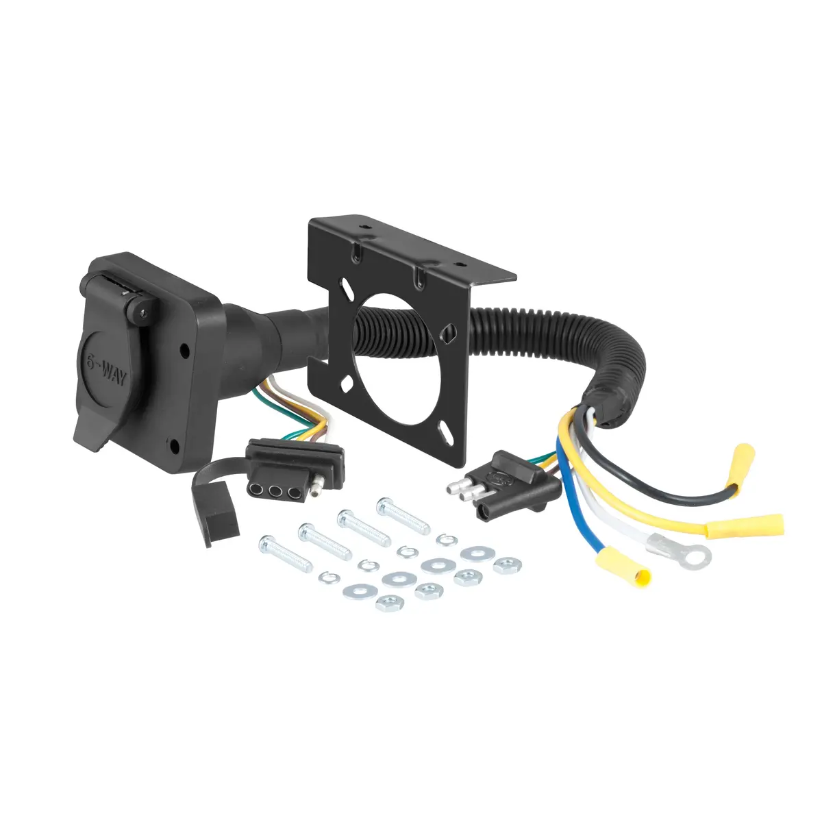 Curt 57604 Dual-Output 4-Way Flat Vehicle-Side To 6-Way Round Trailer Wiring Adapter 1