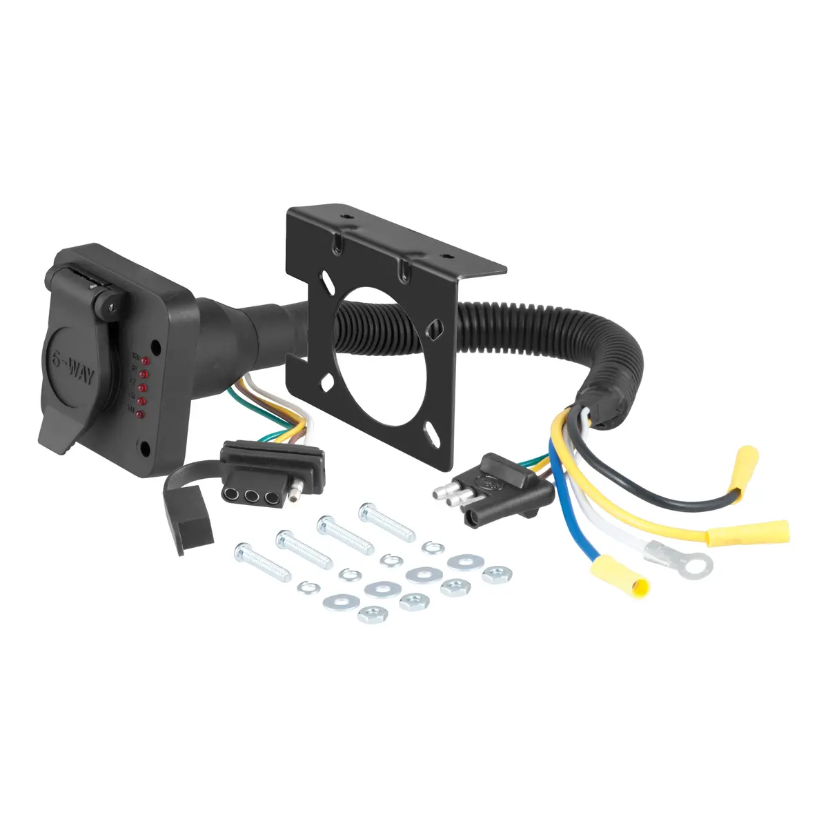 Curt 57624 Dual-Output 4-Way Flat Vehicle-Side To 6-Way Round Trailer Wiring Adapter With Tester 1
