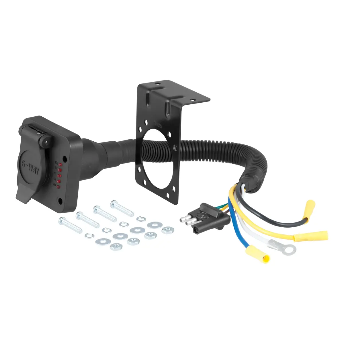 Curt 57626 4-Way Flat Vehicle-Side To 6-Way Round Trailer Wiring Adapter With Tester 1