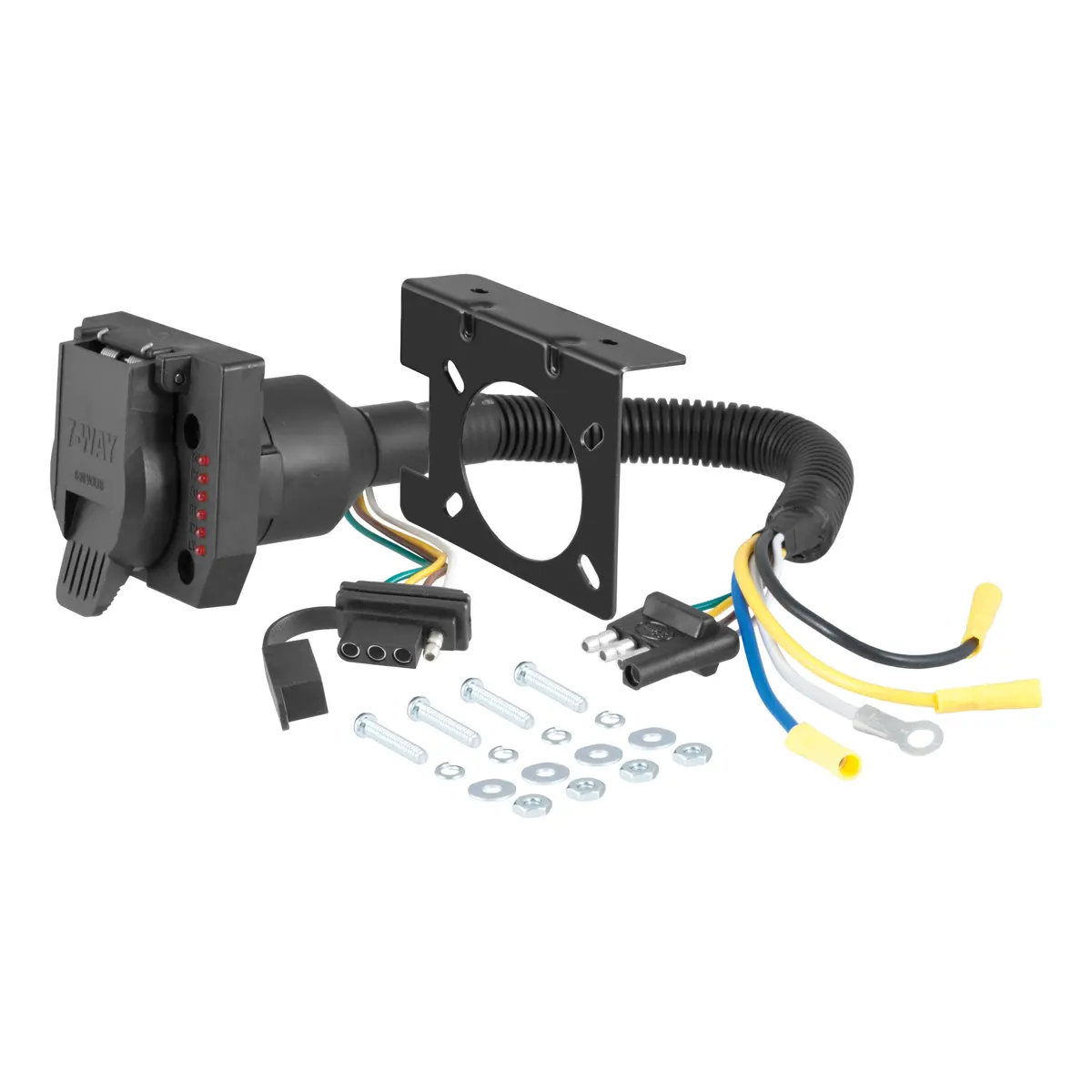 Curt 57674 Dual-Output 4-Way Flat Vehicle-Side To 7-Way Rv Blade Trailer Wiring Adapter With Tester 1