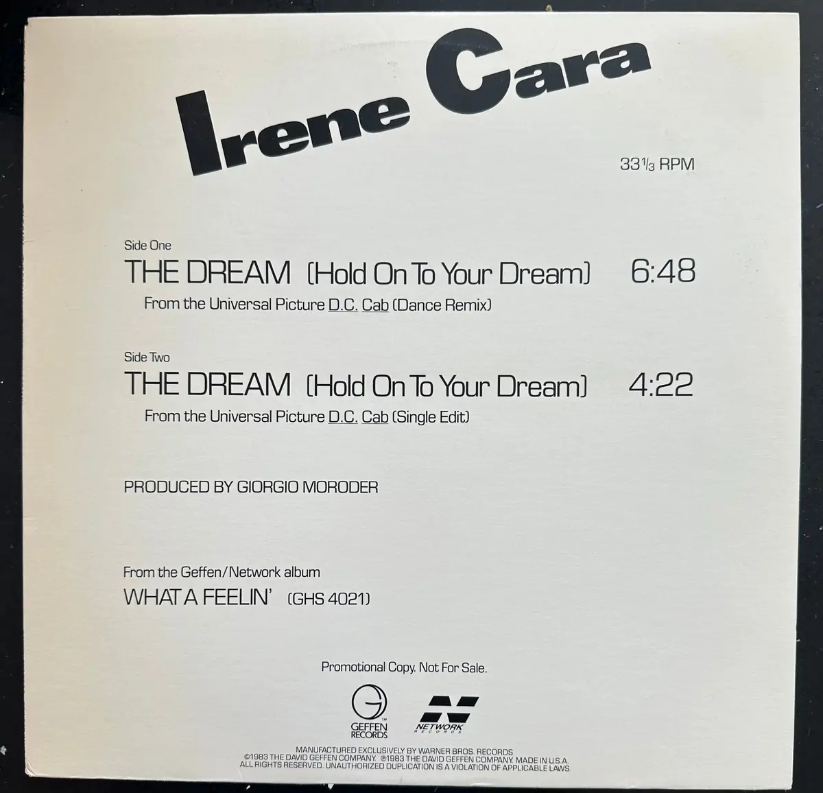 Irene Cara - The Dream (Promo) 12" Single Lp Vinyl. -Used 1