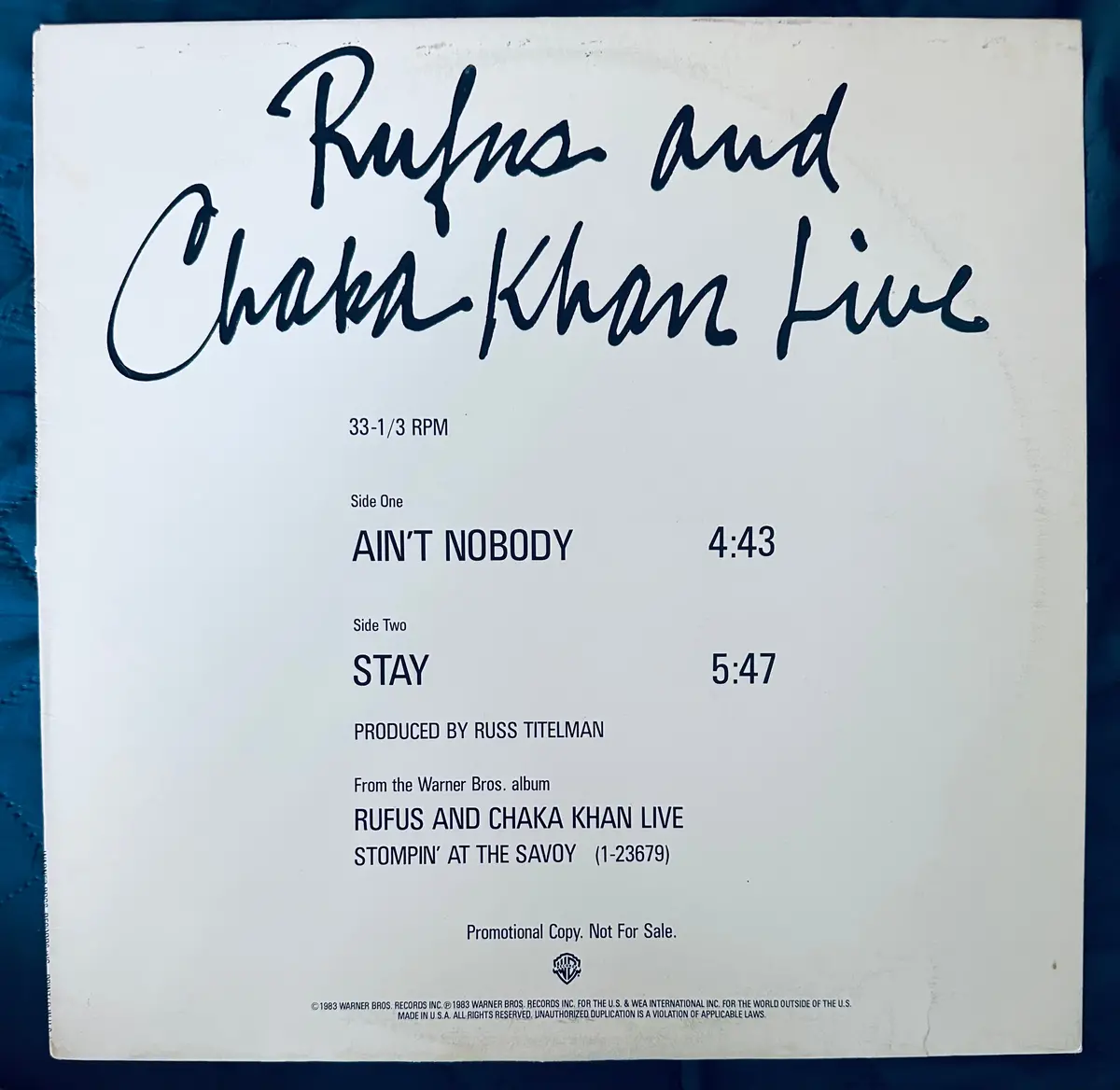 Rufus And Chaka Khan Live 12" Promo Lp Vinyl - Used 1