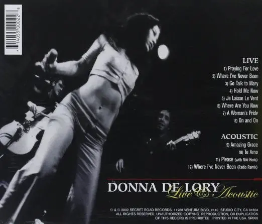 Donna De Lory - Live & Acoustic Cd (Sale) New 2