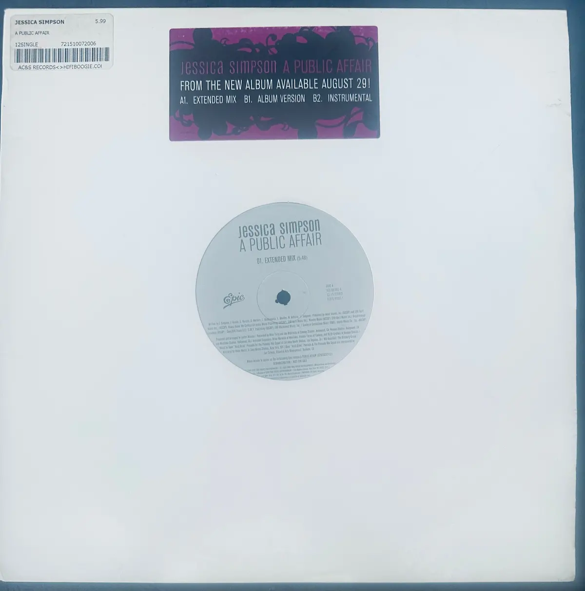 Jessica Simpson - A Public Affair (Promo) 12" Lp Vinyl - Used 2