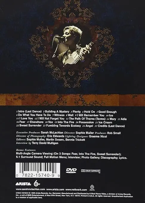Sarah Mclachlan - Mirrorball Live Dvd - Used 2