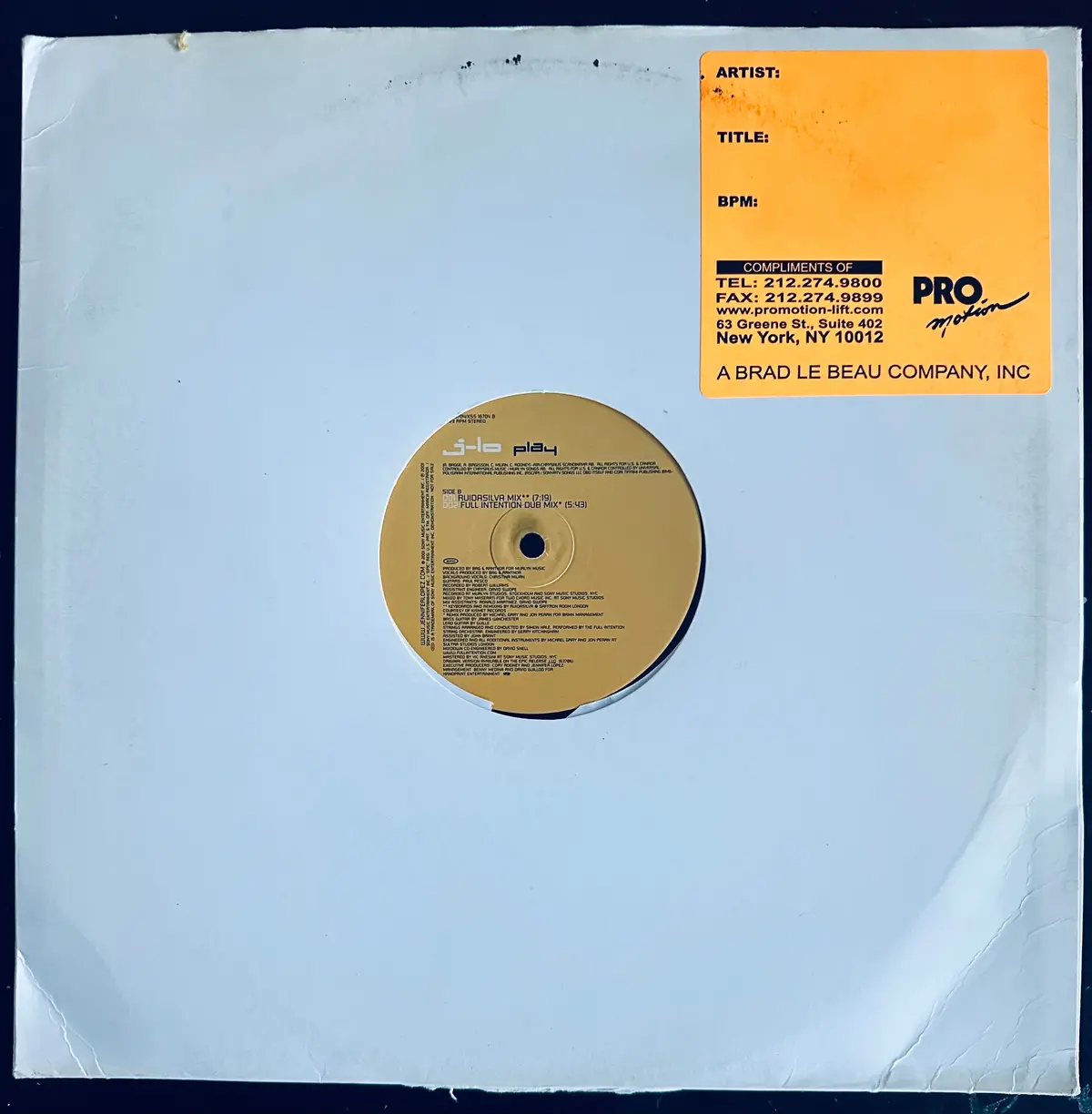 Jennifer Lopez -- Play 12" Single Lp Vinyl- Used 2