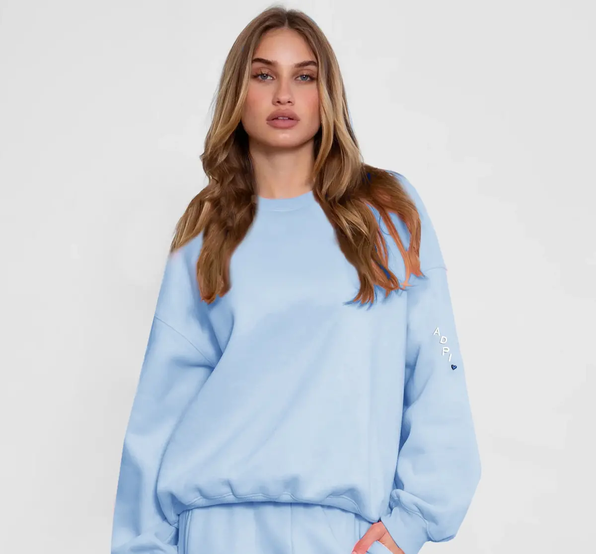 Alpha Delta Pi Cloud Fleece Crewneck - Light Blue 1