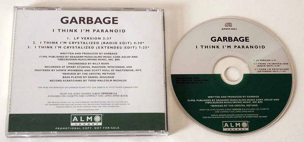 Garbage I Think I'm Paranoid (Promo) Cd Single 2