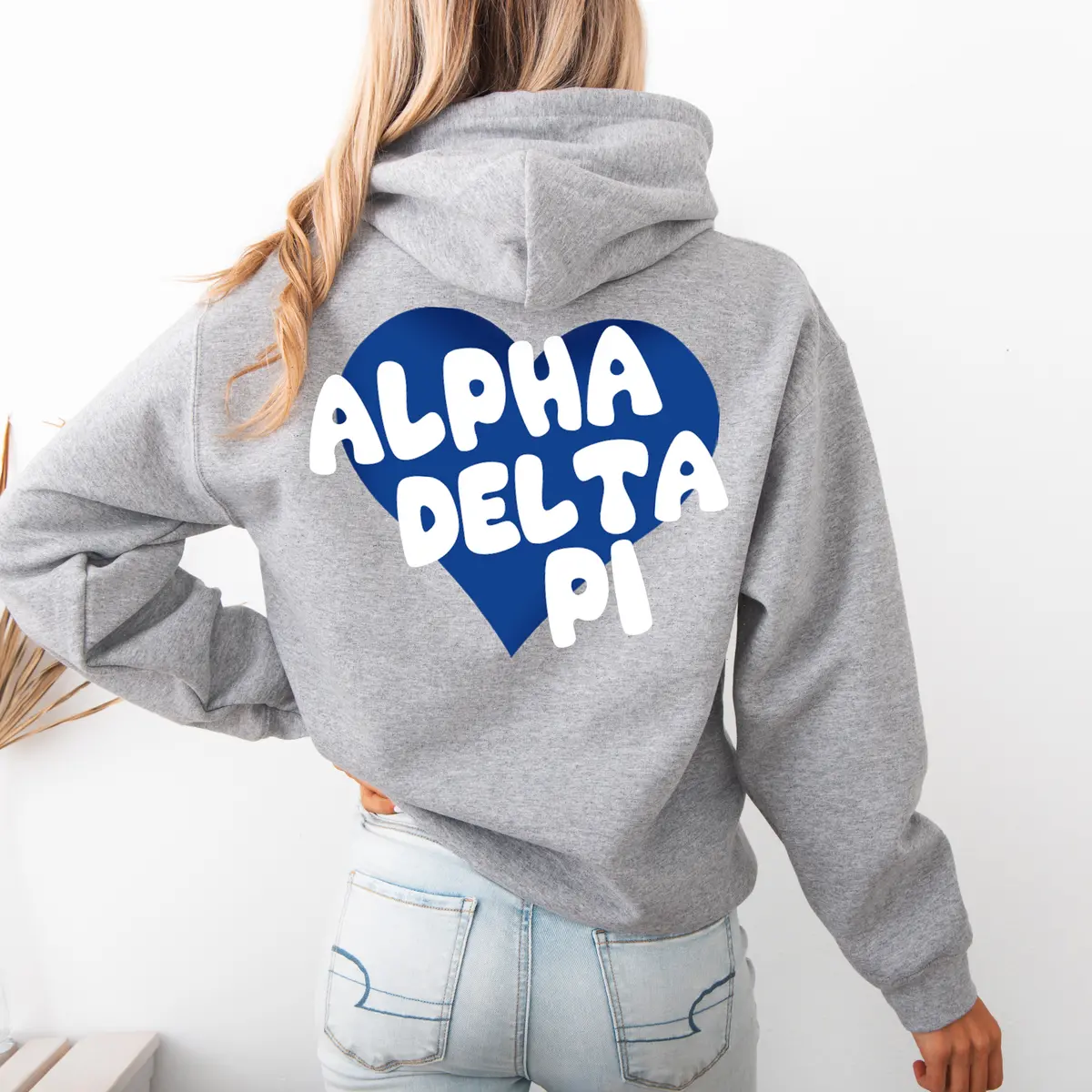 Alpha Delta Pi Boxy Heart Pullover Hoodie - Athletic Grey 1