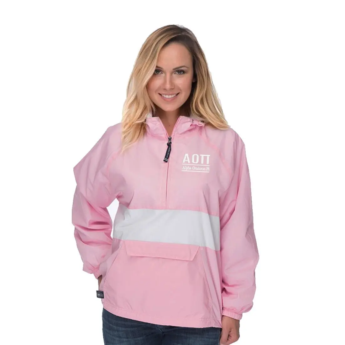 Alpha Omicron Pi Classic Striped Windbreaker - Lined 1
