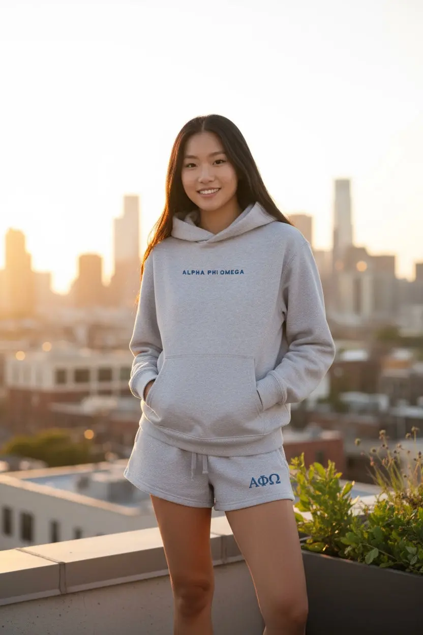 Alpha Phi Omega Fave Fit Hoodie & Shorts Set - Wordmark 1
