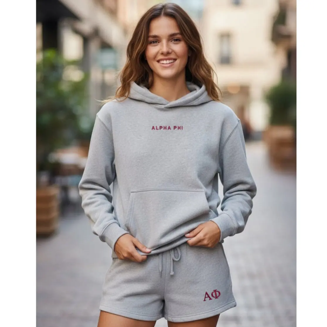 Alpha Phi Fave Fit Hoodie & Shorts Set - Wordmark 1