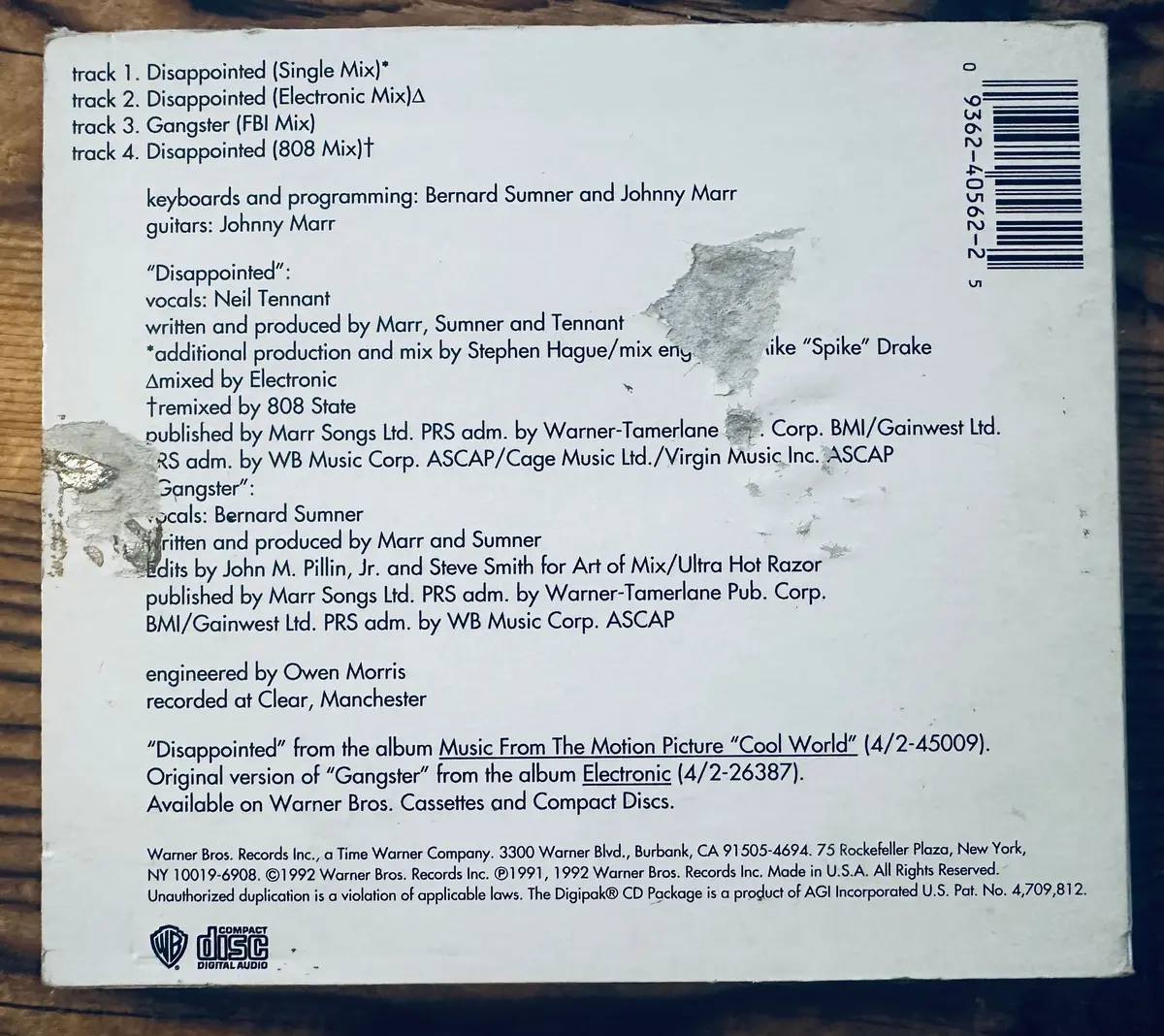 Electronic (Vocals By Neil Tennant) - Disappointed Cd Single - Used 2