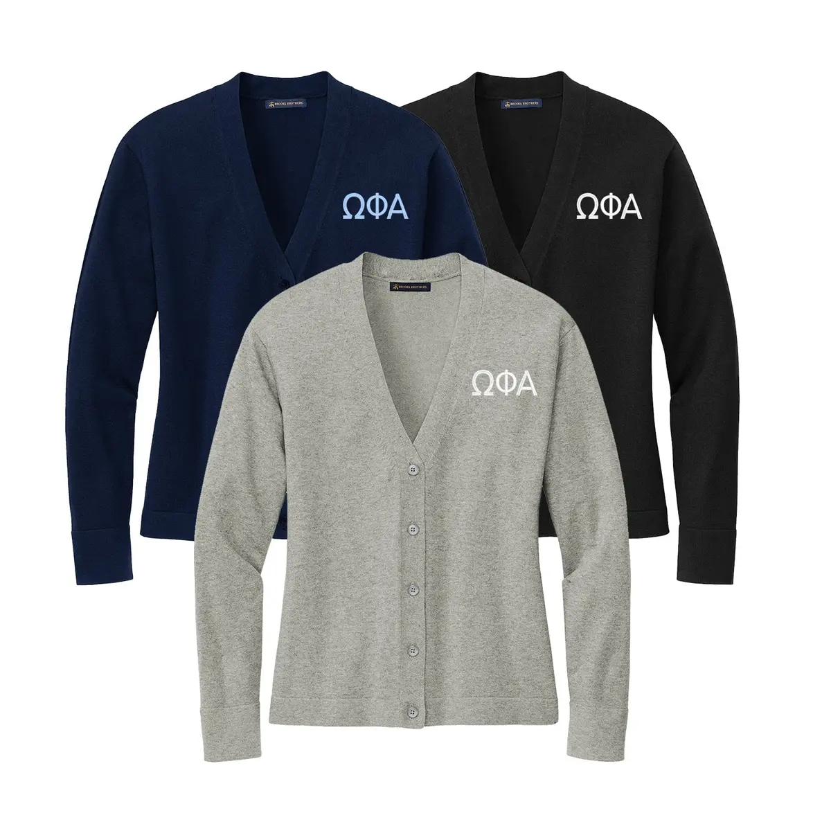 Omega Phi Alpha Cardigan Sweater - Ophia Embroidered Greek Letters 1