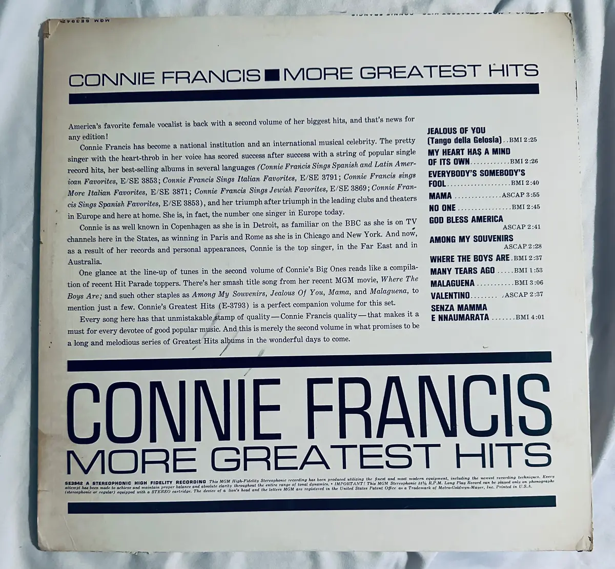 Connie Francis - More Greatest Hits Lp Vinyl - Used 2