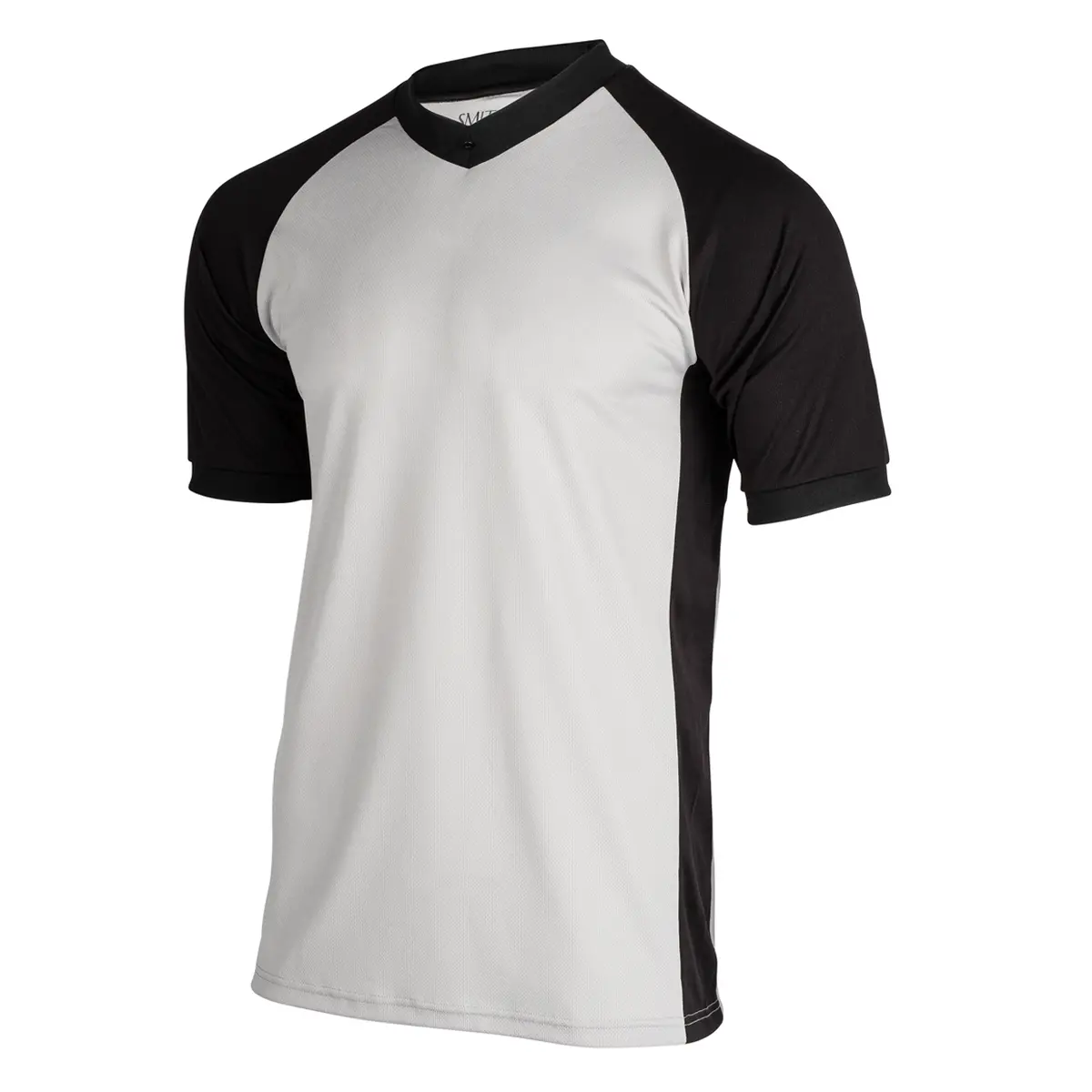 A Stock Grey Men's Wrestling Shirt W/ Black Raglan Like Sleeves & Side Panels 1