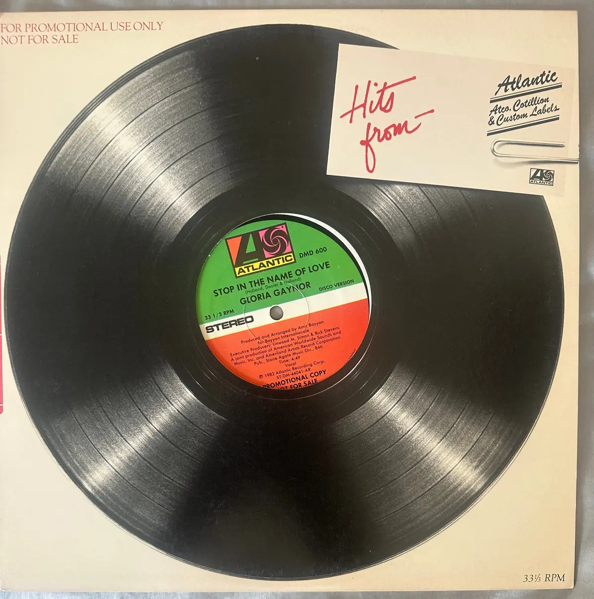 Gloria Gaynor Stop In The Name Of Love Promotional 12" Lp Single 1982 Used 1