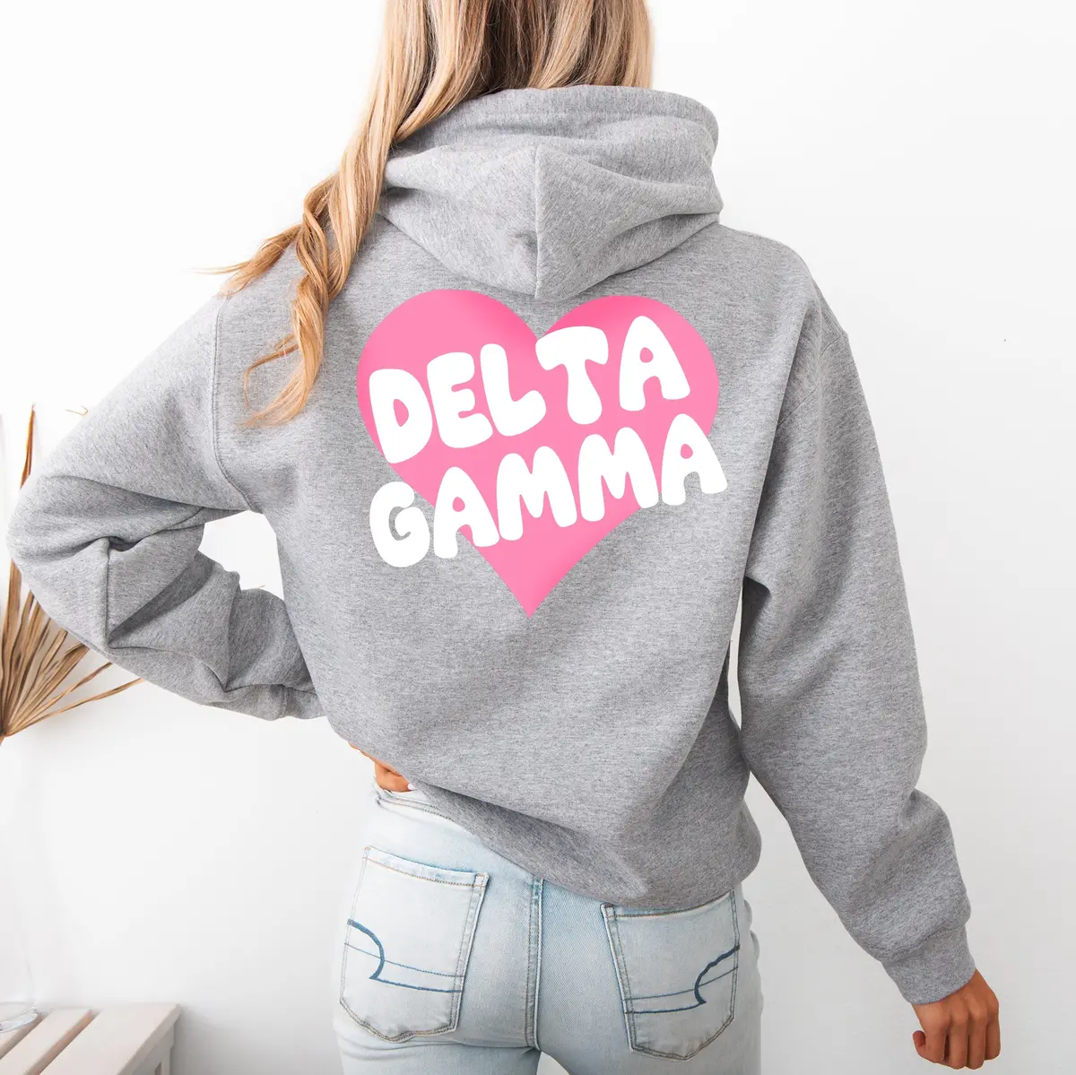 Delta Gamma Boxy Heart Pullover Hoodie - Athletic Grey 1
