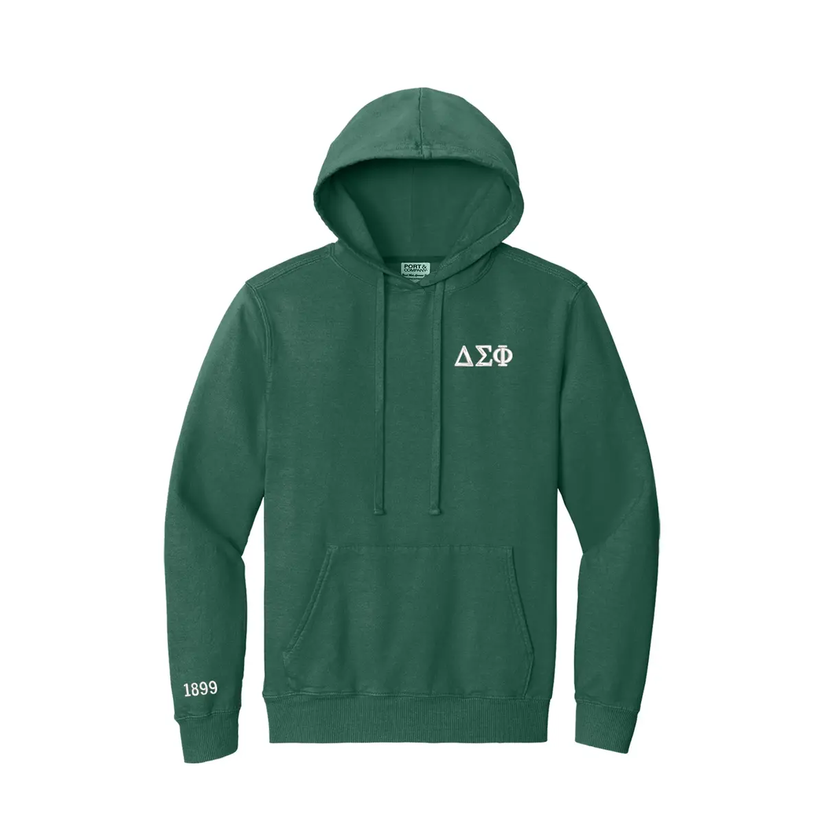 Delta Sigma Phi Hooded Pullover Vintage Sweatshirt - Letters & Year 1