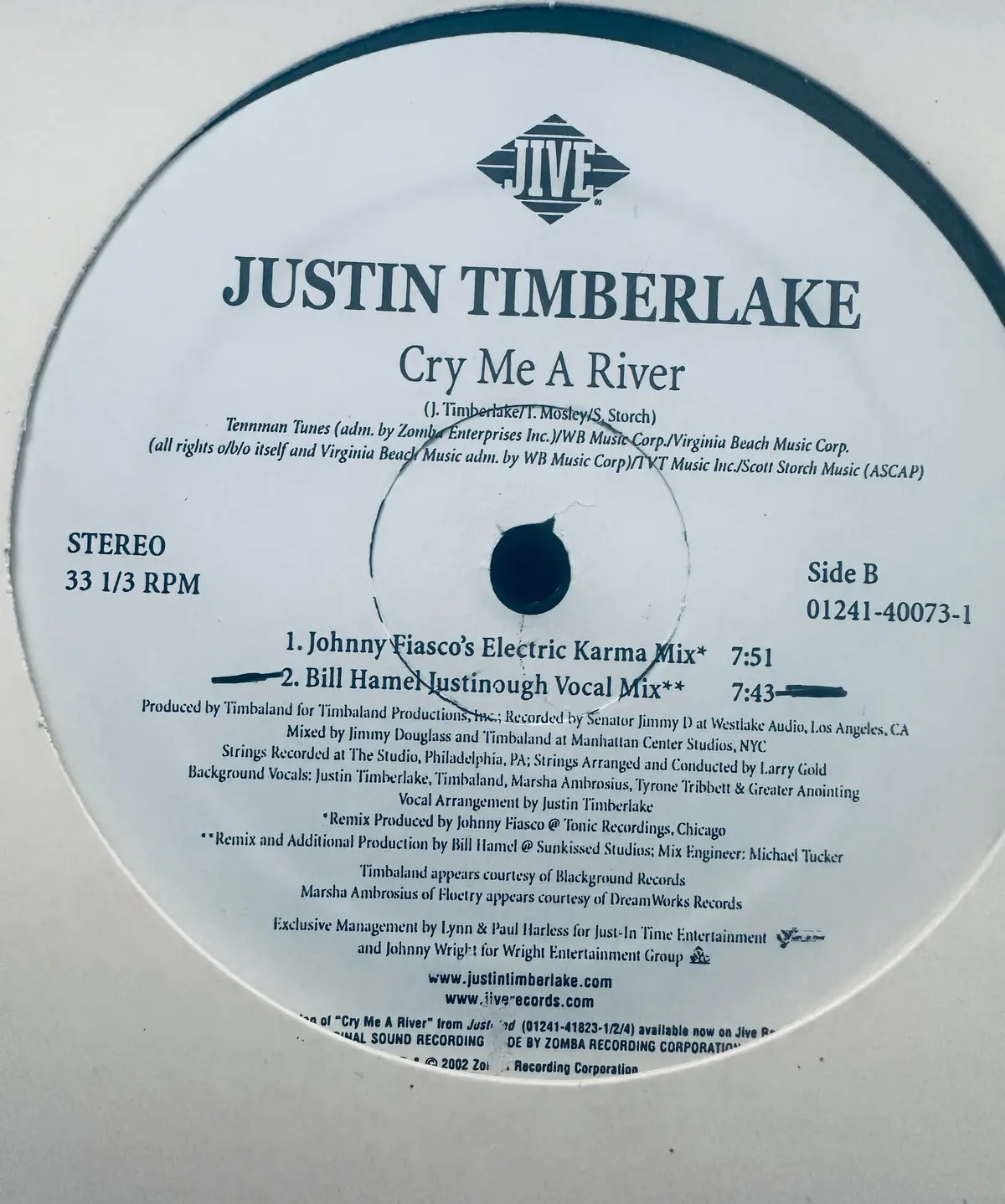 Justin Timberlake Cry Me A River 12" Promo Lp Single Vinyl Used 2
