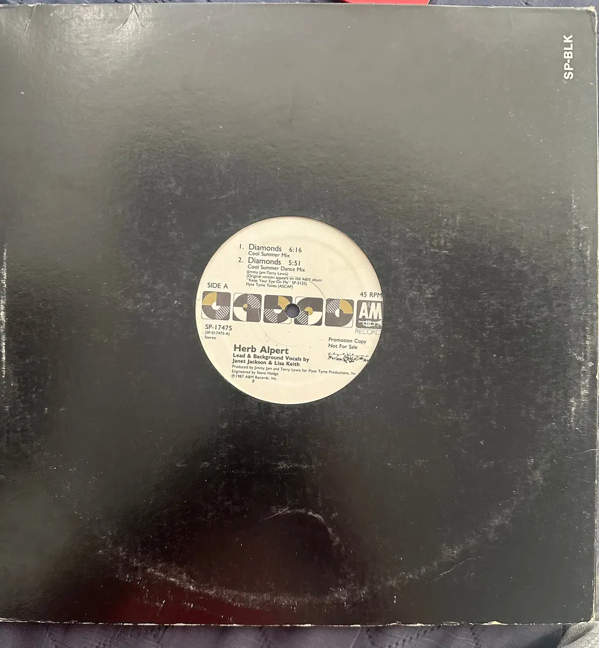 Herb Alpert Ft: Janet Jackson - Diamonds 1987 Remix Promo Only Lp Vinyl 12" Used 1