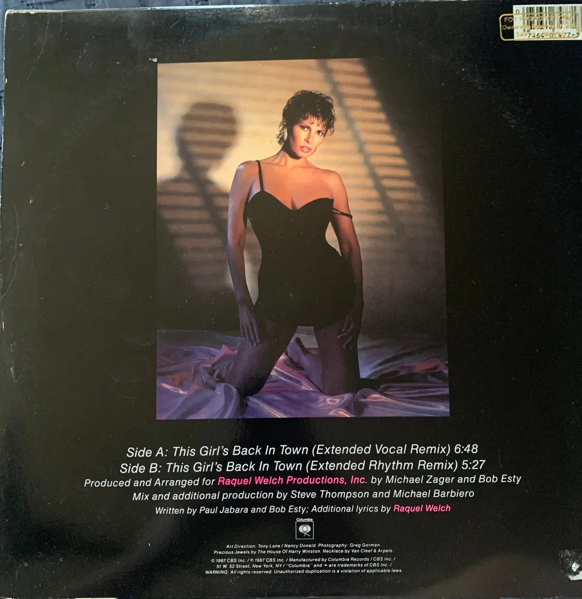 Raquel Welch - This Girl's Back In Town - 1987 12" Remix Lp Vinyl - Used 2