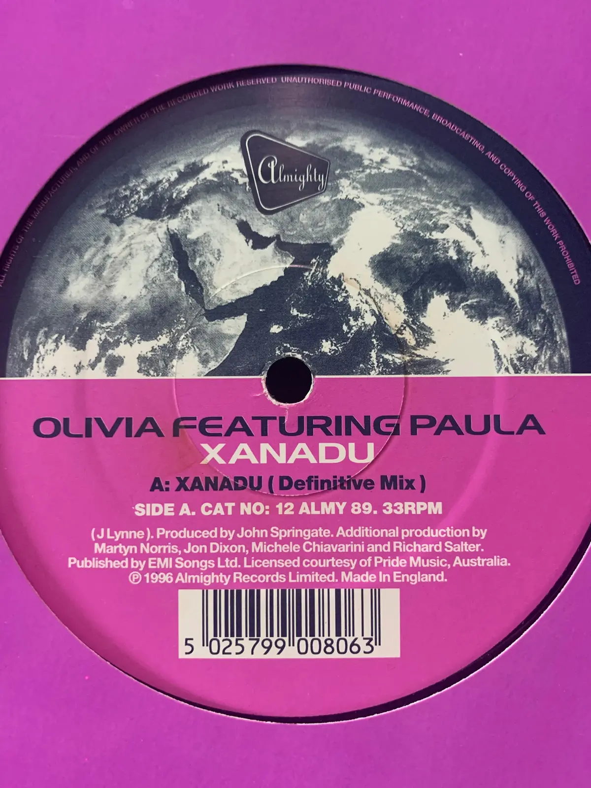 Olivia Ft: Paula - Xanadu (Almighty Mixes) Import 12" Lp Vinyl - Used 1
