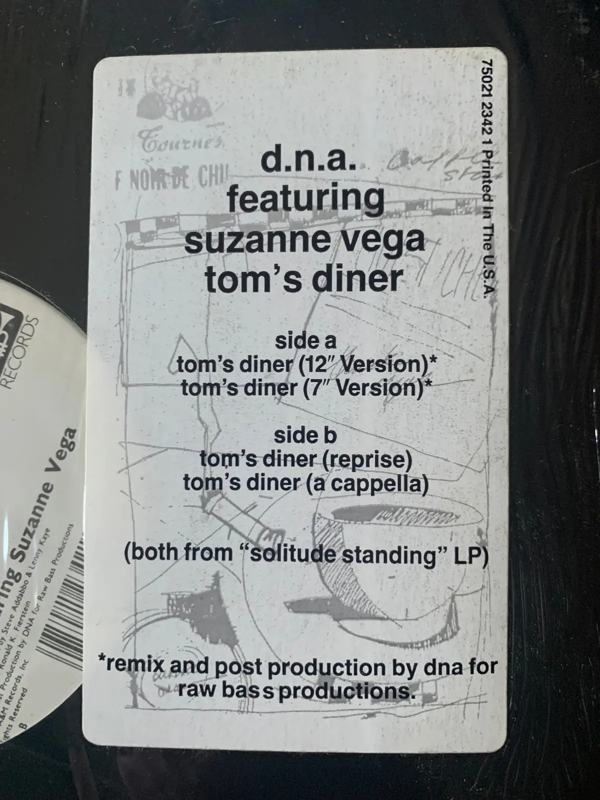 D.N.A Ft: Suzanne Vega - Tom's Diner -12" Lp Vinyl - Used 2